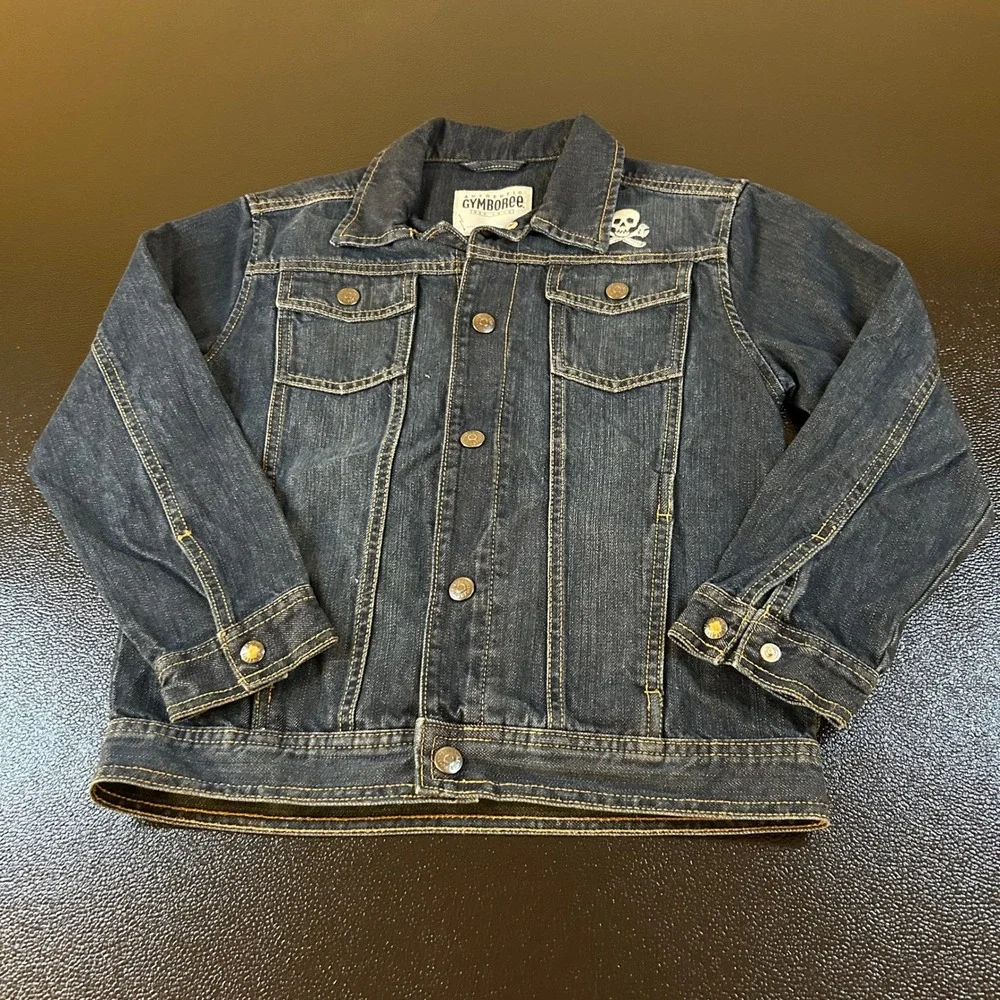 Gymboree Denim Jacket Skull Accent Button Front Dark Wash‎ Blue Youth Medium